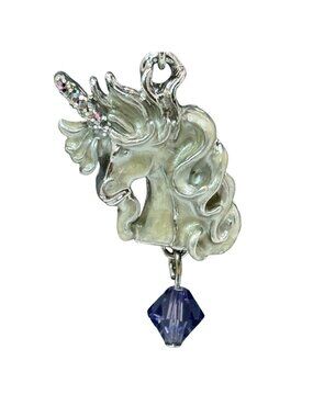 Kirks Folly Unicorn Charm Clip On Crystal Drop Silver-Tone 2" Celestial Purple